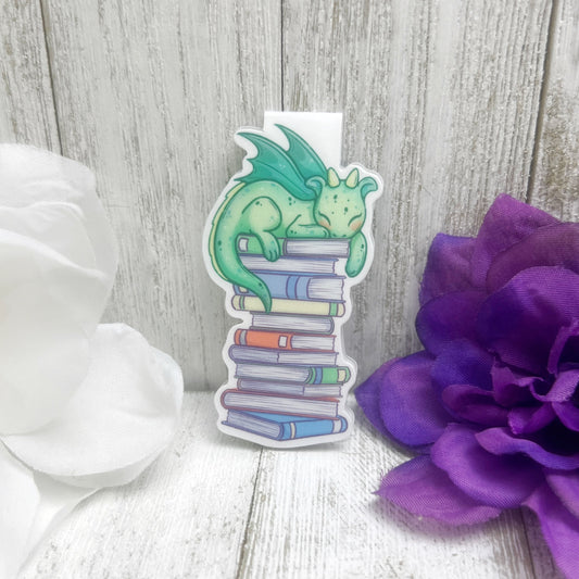 Sleepy Dragon on Books Magnetic Bookmark