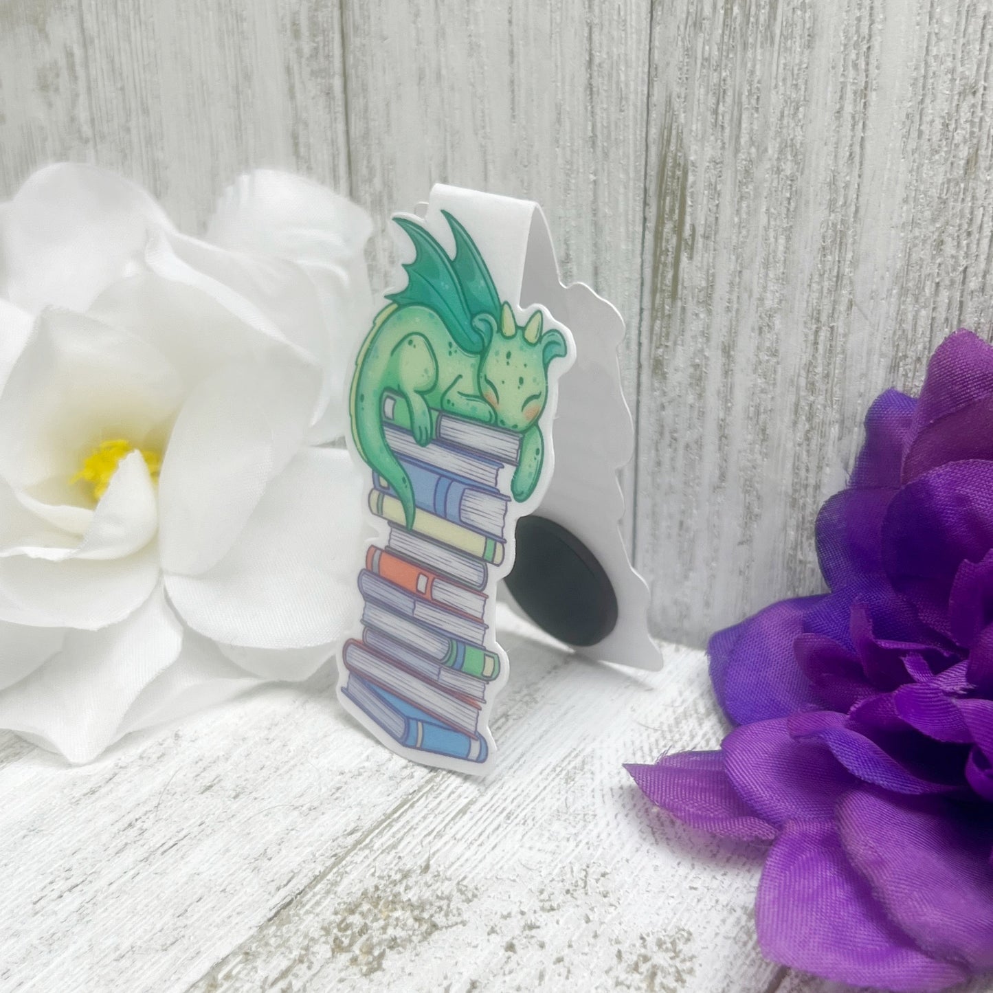 Sleepy Dragon on Books Magnetic Bookmark