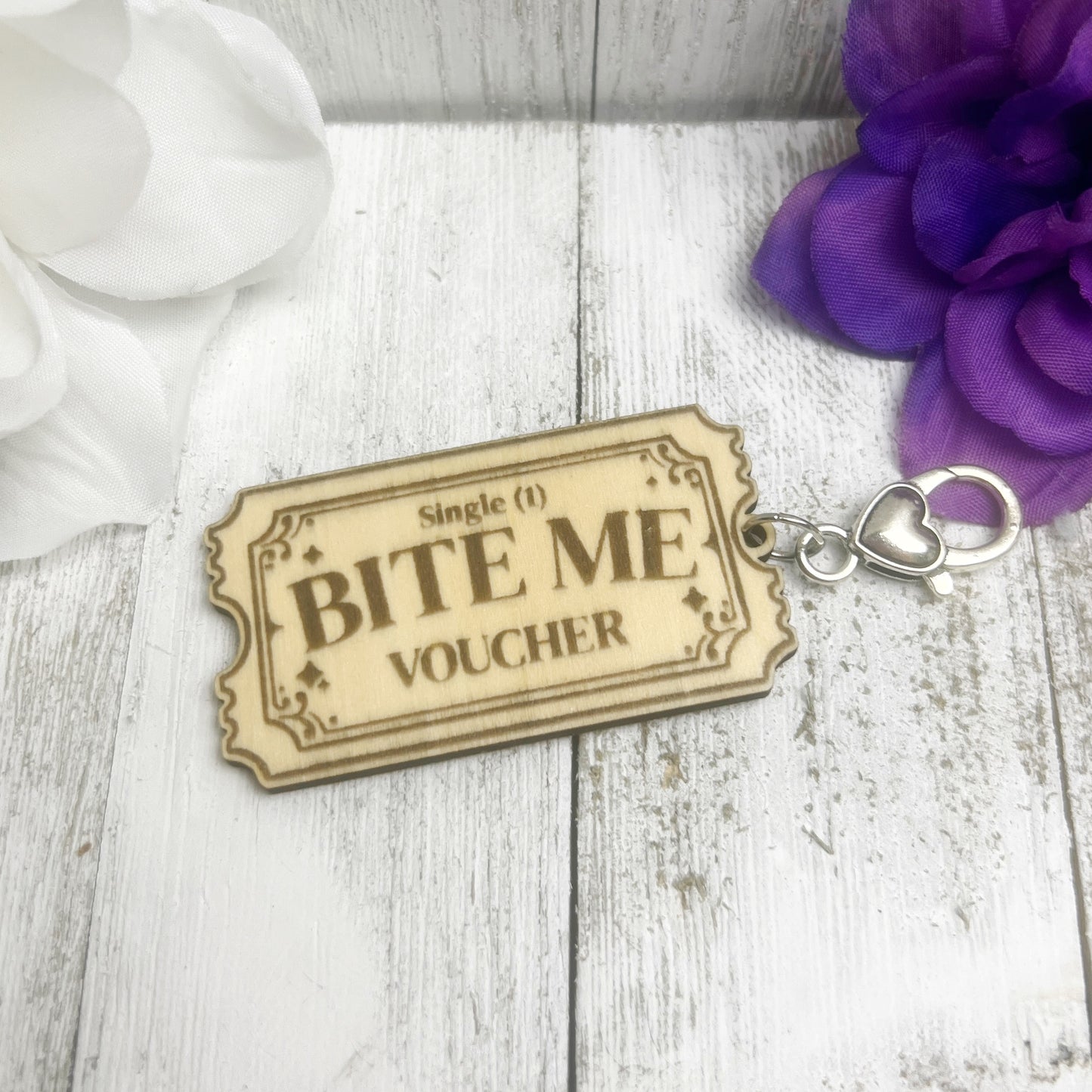 Bite Me Voucher Admission Ticket Wooden Keychain