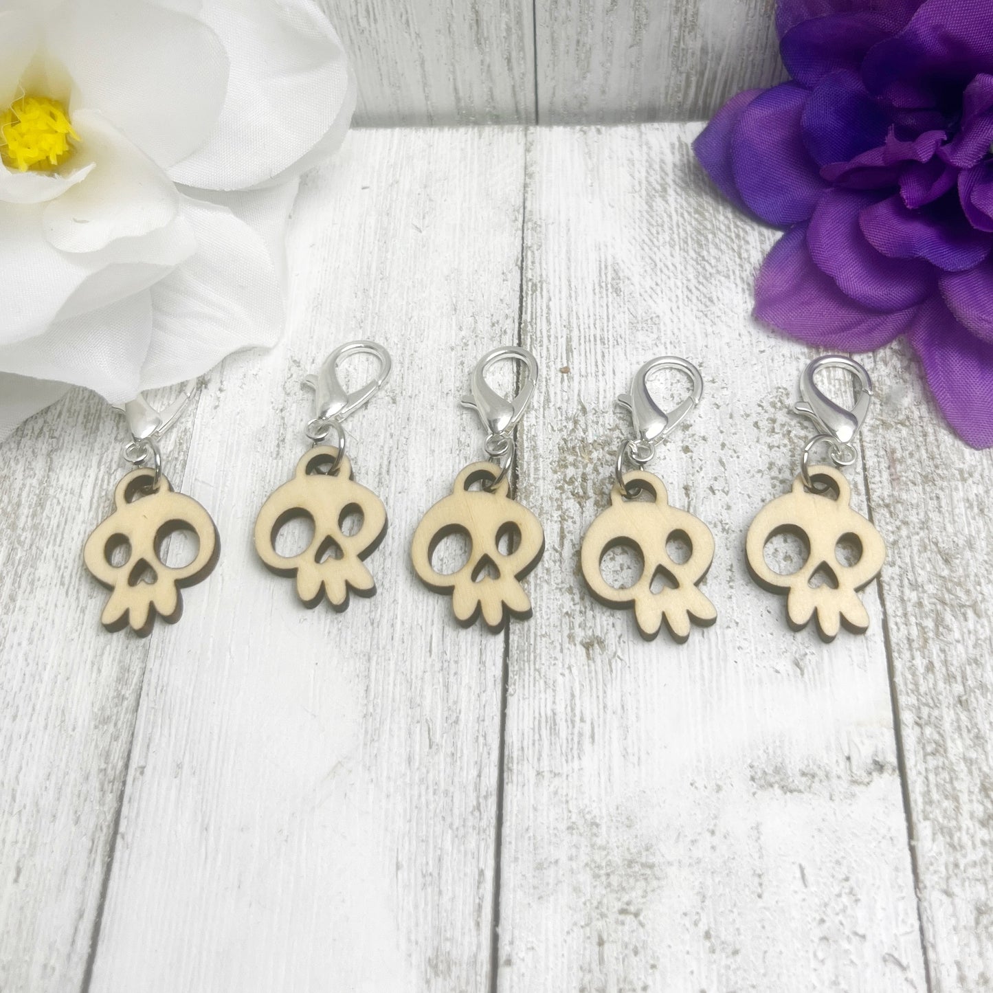Skull Wooden Stitch Marker(s) / Charms