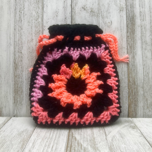 Floral Granny Square Drawstring Pouch