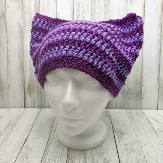 Purple Stripe Cat Ear Beanie Adult Med