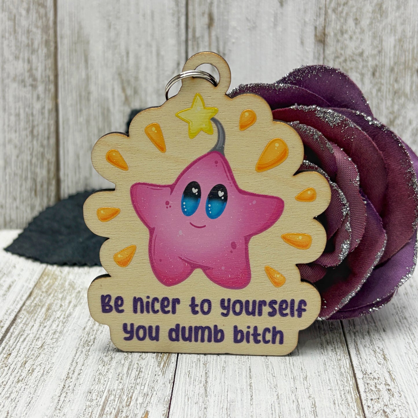 Be Nicer to Yourself Wooden Keychain