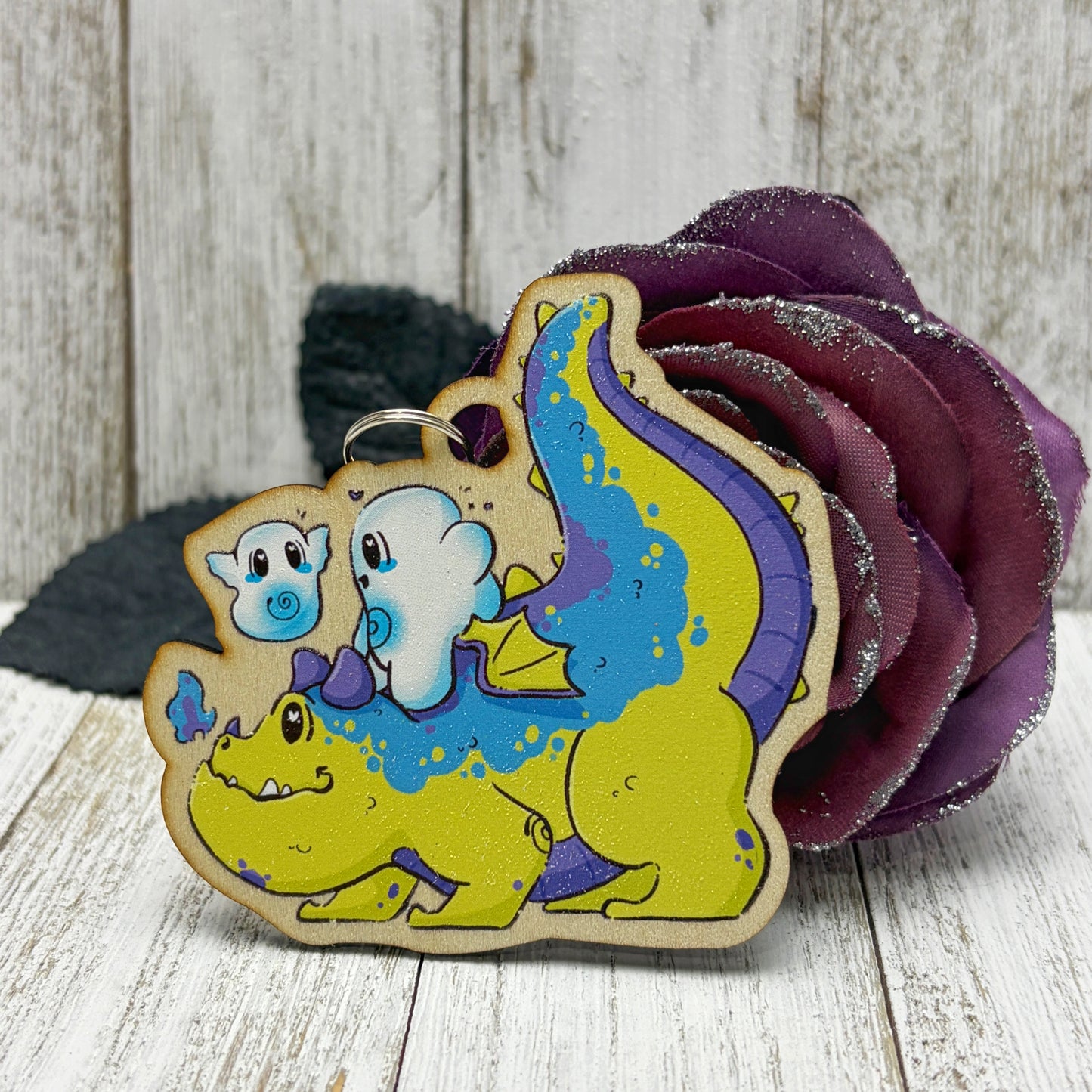 Toasty Dragon Rider Wooden Keychain