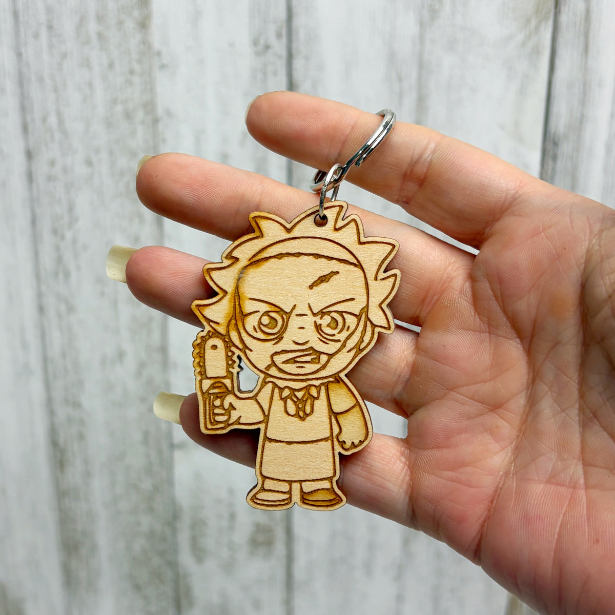 Leatherface Serial Killer Wooden Keychain