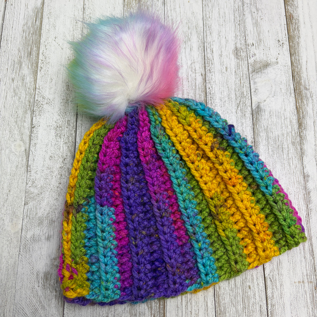 Passion Multicolor Crochet Beanie with Puff