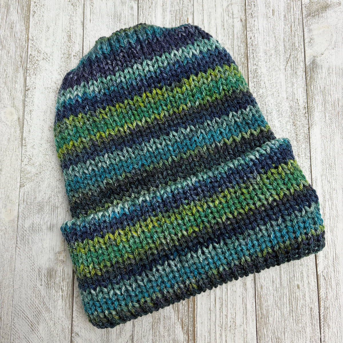 Blue Green Double Layer Knit Beanie