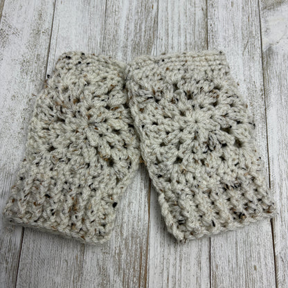 Ivory Tweed Fingerless Gloves