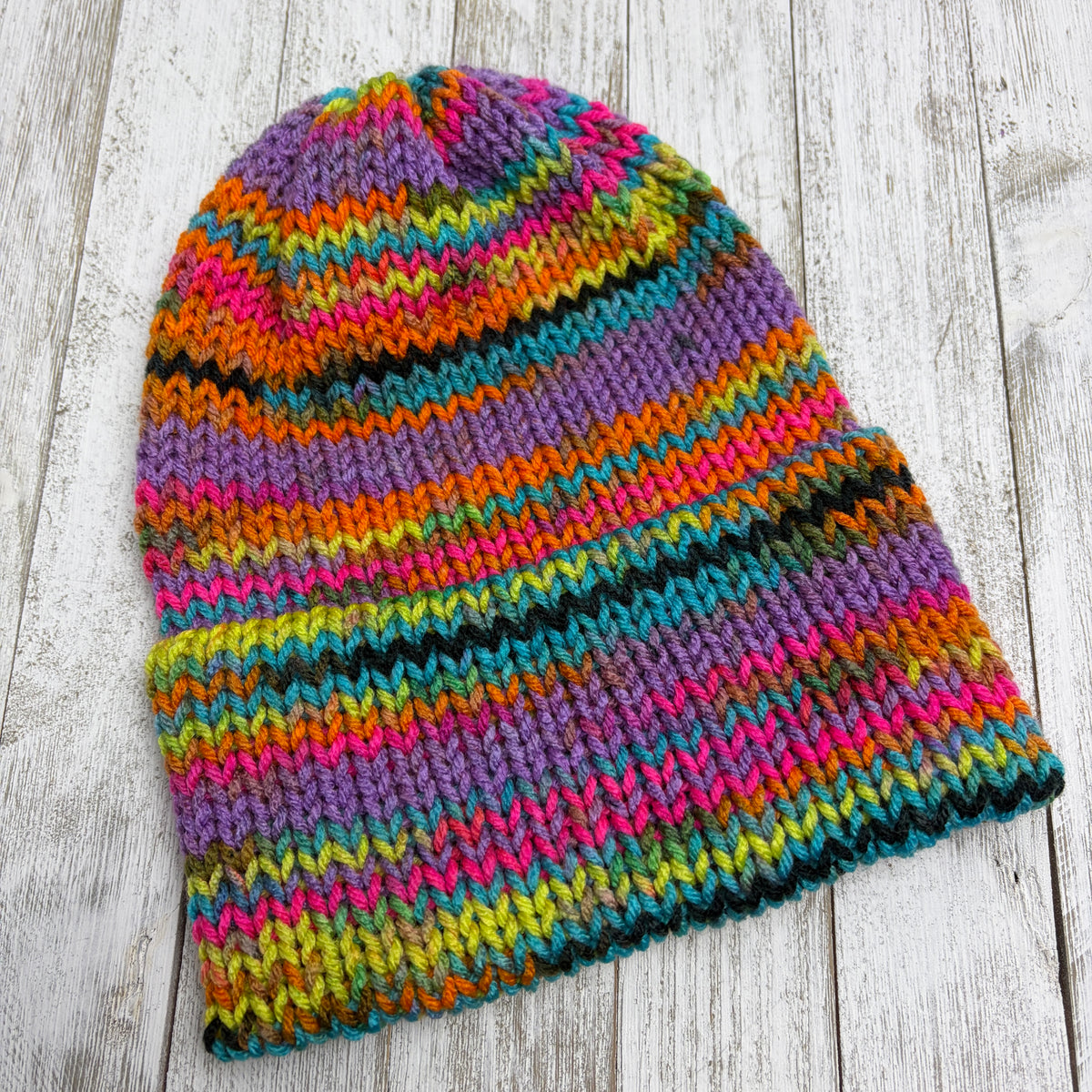 Rainbow Galaxy Single Layer Knit Beanie with Brim