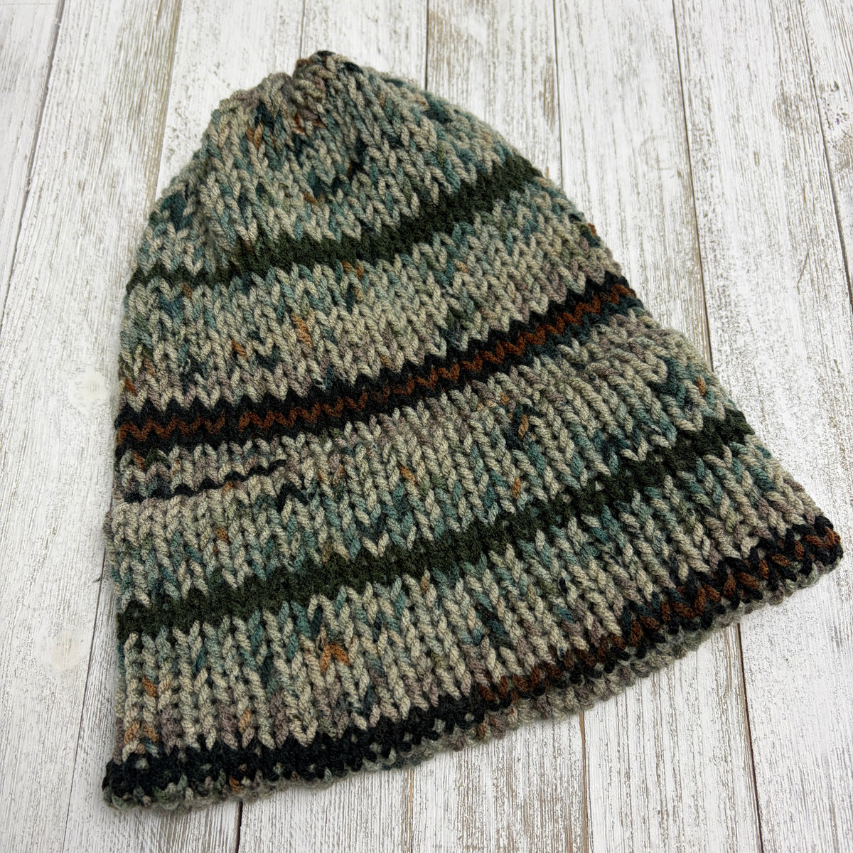Camo Stripe Single Layer Knit Beanie with Brim
