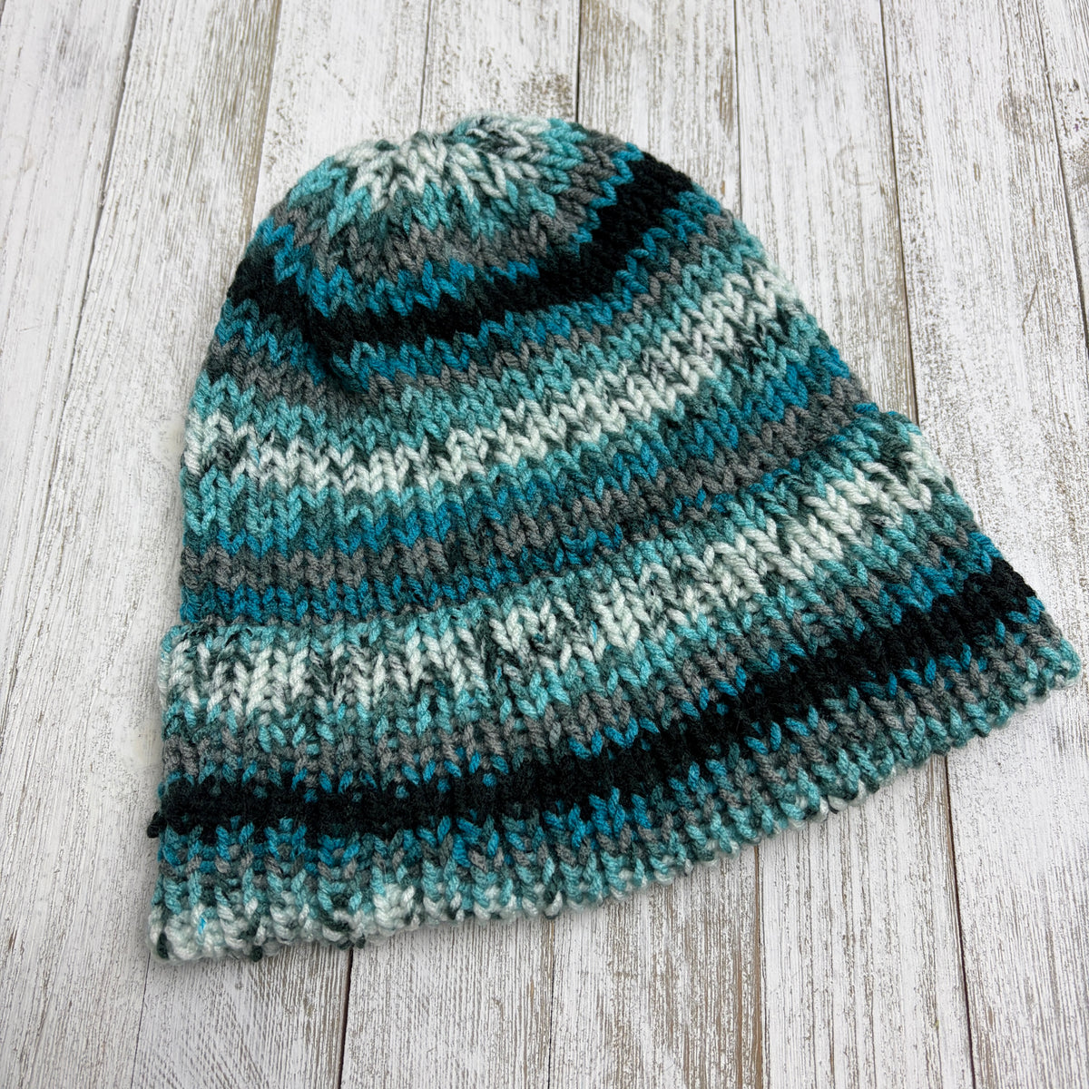 Agean Stripe Single Layer Knit Beanie with Brim