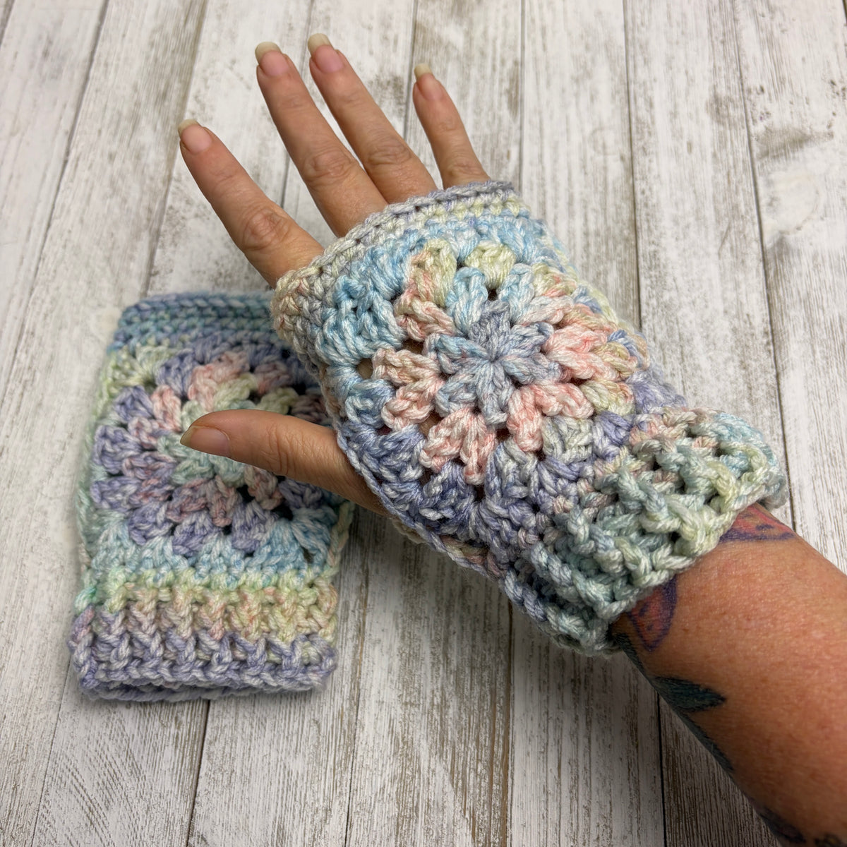 Pastel Rainbow Fingerless Gloves (Parcel & Bow)