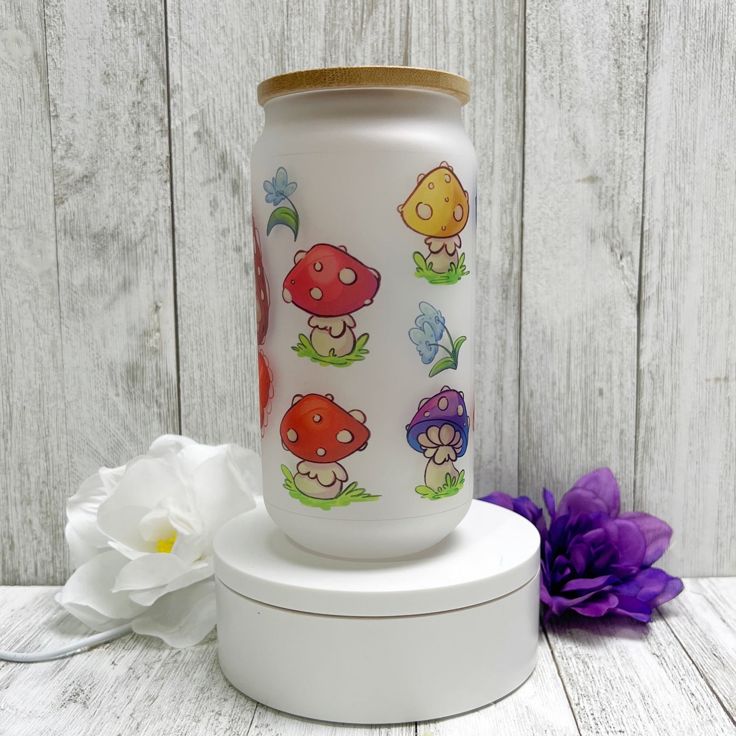 Mushroom Girl Glass Can