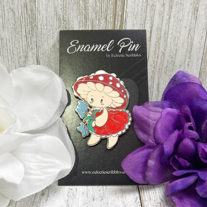 Mushroom Girl With Flowers Enamel Pin
