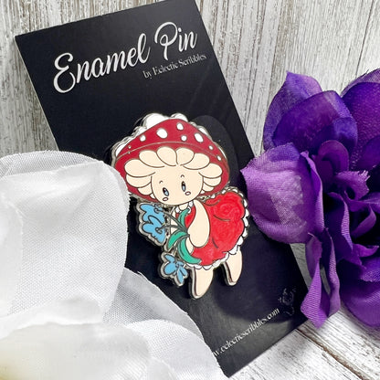 Mushroom Girl With Flowers Enamel Pin