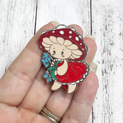 Mushroom Girl With Flowers Enamel Pin
