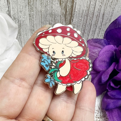 Mushroom Girl With Flowers Enamel Pin