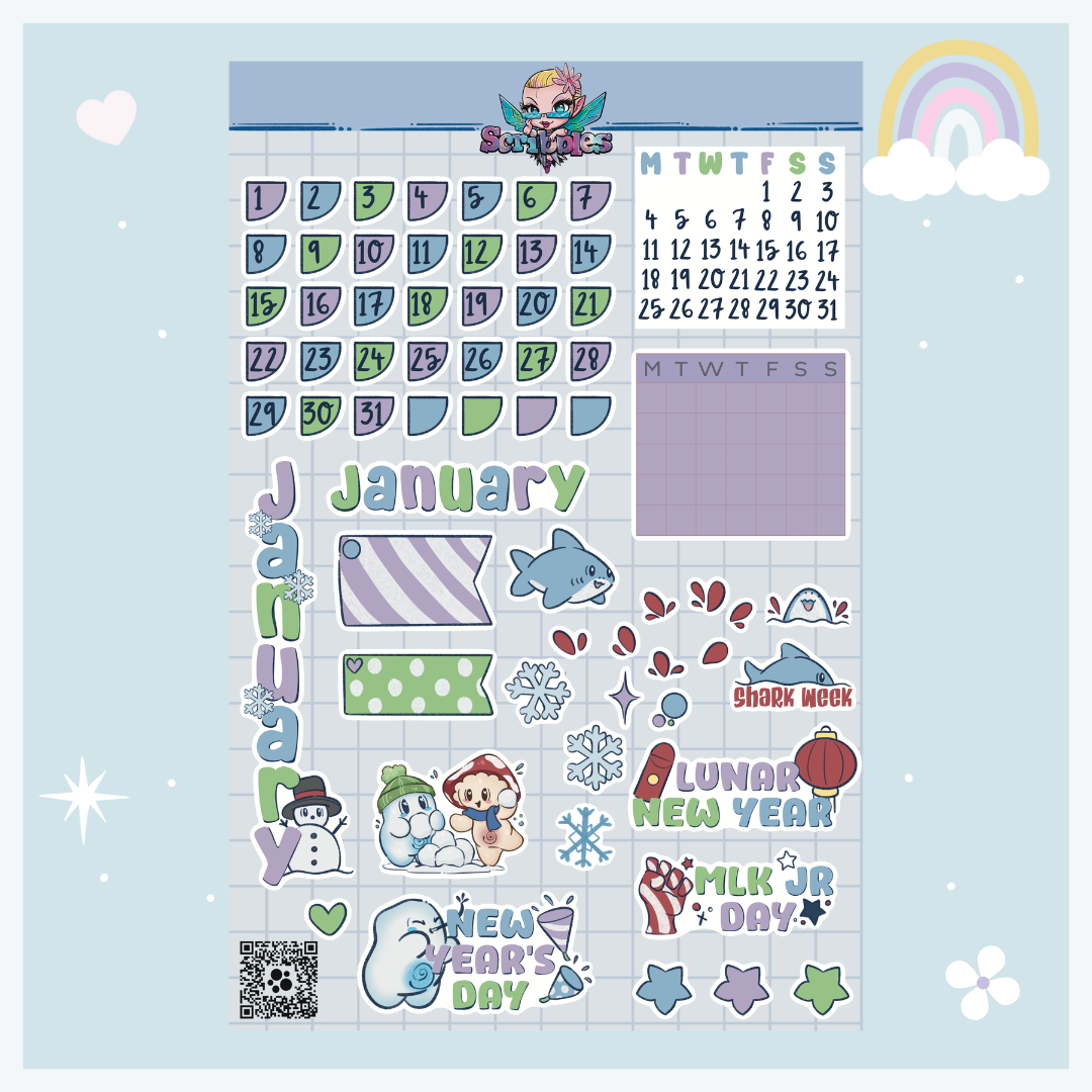 January Cozy Winter Vibes Sticker Sheet Kit & Individual Sheets 2027 & Undated