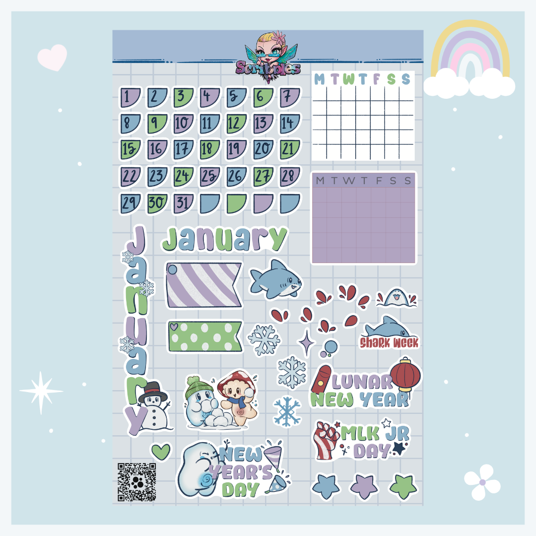 January Cozy Winter Vibes Sticker Sheet Kit & Individual Sheets 2027 & Undated