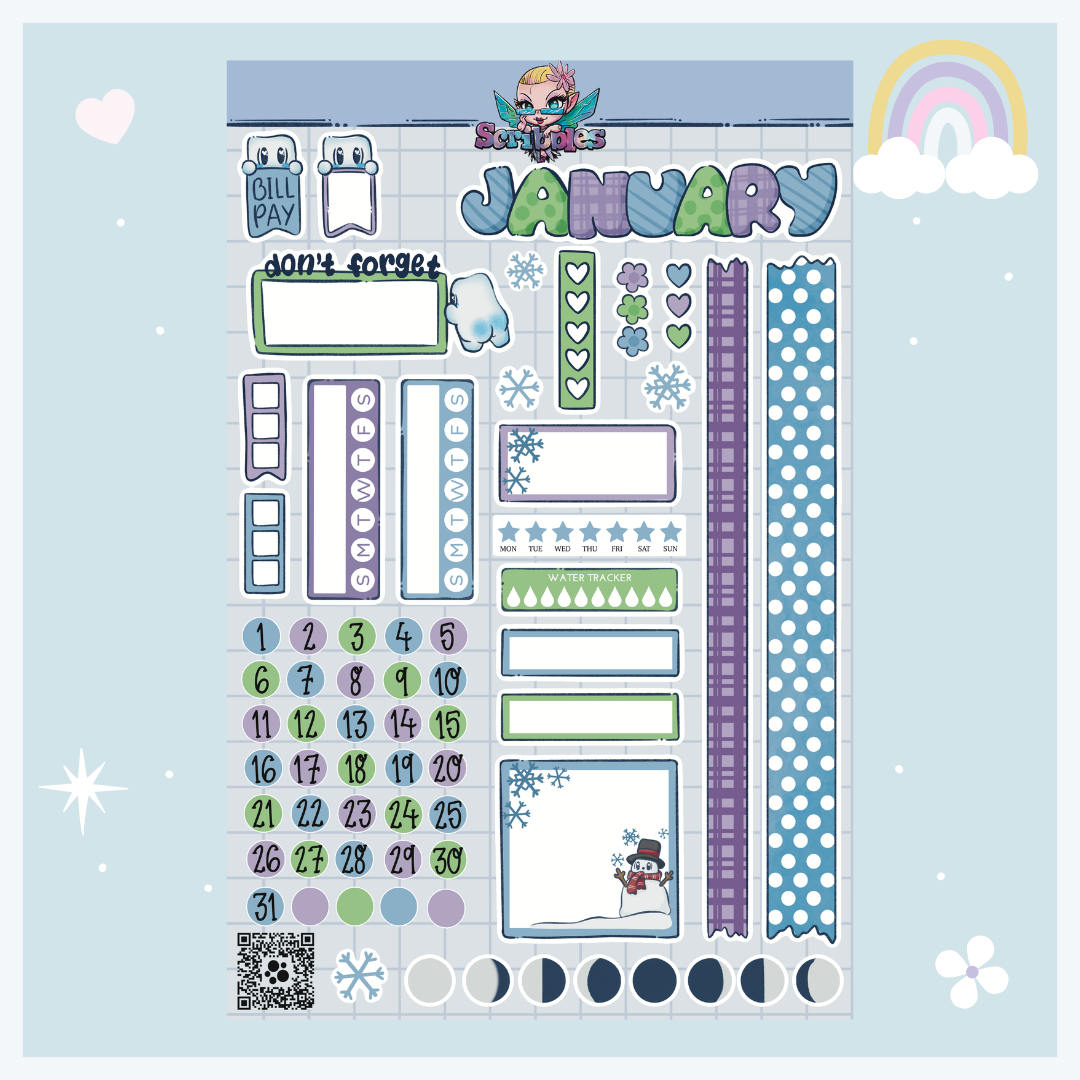 January Cozy Winter Vibes Sticker Sheet Kit & Individual Sheets 2027 & Undated