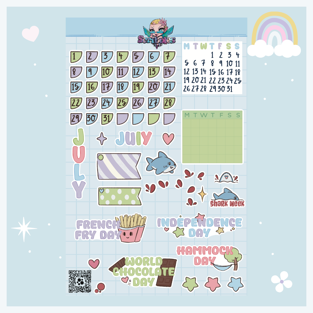 July Cloud Watching Sticker Sheet Kit & Individual Sheets 2027 & Undated