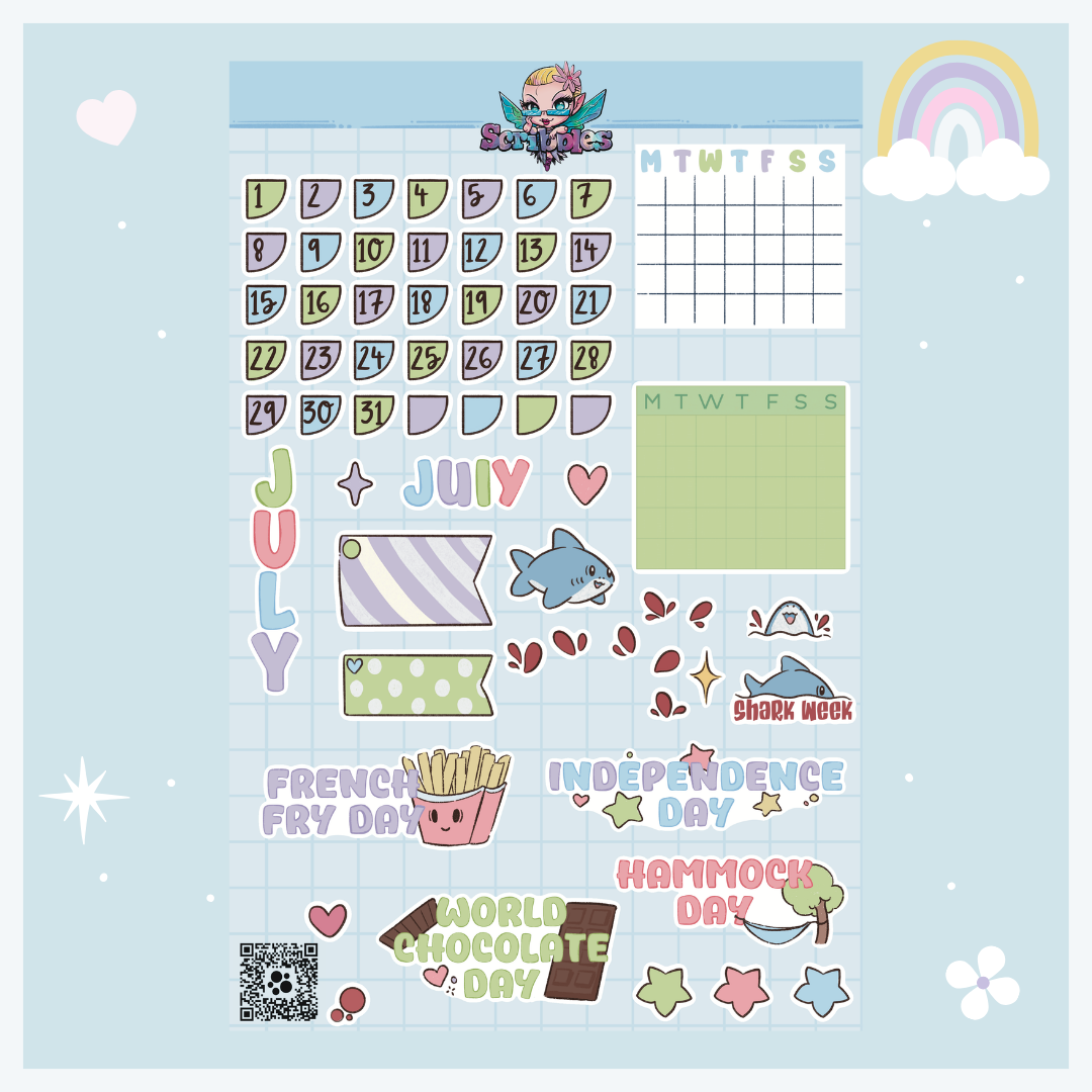 July Cloud Watching Sticker Sheet Kit & Individual Sheets 2027 & Undated