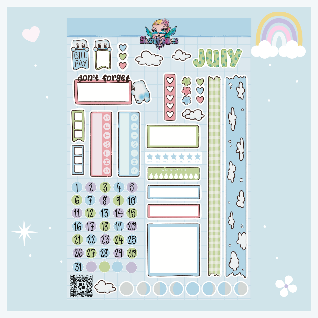 July Cloud Watching Sticker Sheet Kit & Individual Sheets 2027 & Undated