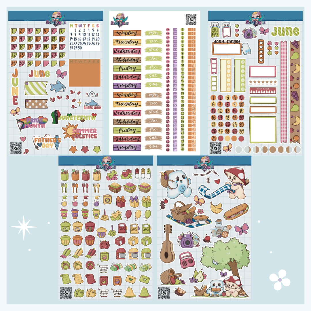 June Picnic Sticker Sheet Kit & Individual Sheets 2027 & Undated