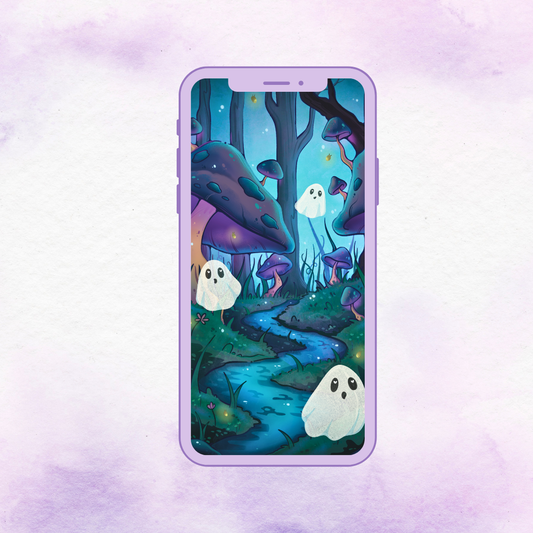 Ghosts in Mushroom Forest Mobile Wallpaper