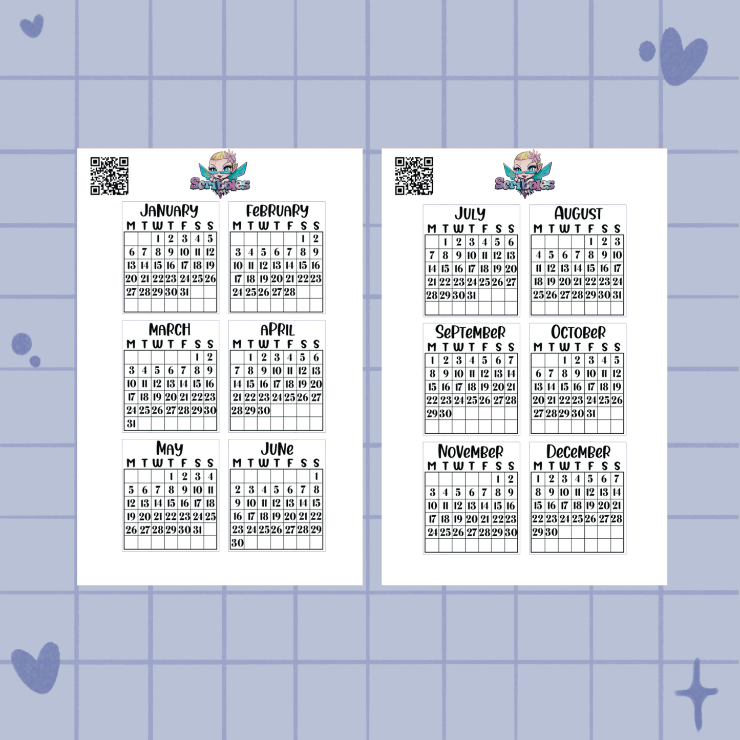 Monday Start Medium Monthly Calendars Planner Sticker Sheet