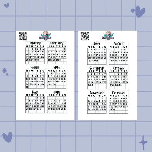 Monday Start Medium Monthly Calendars Planner Sticker Sheet