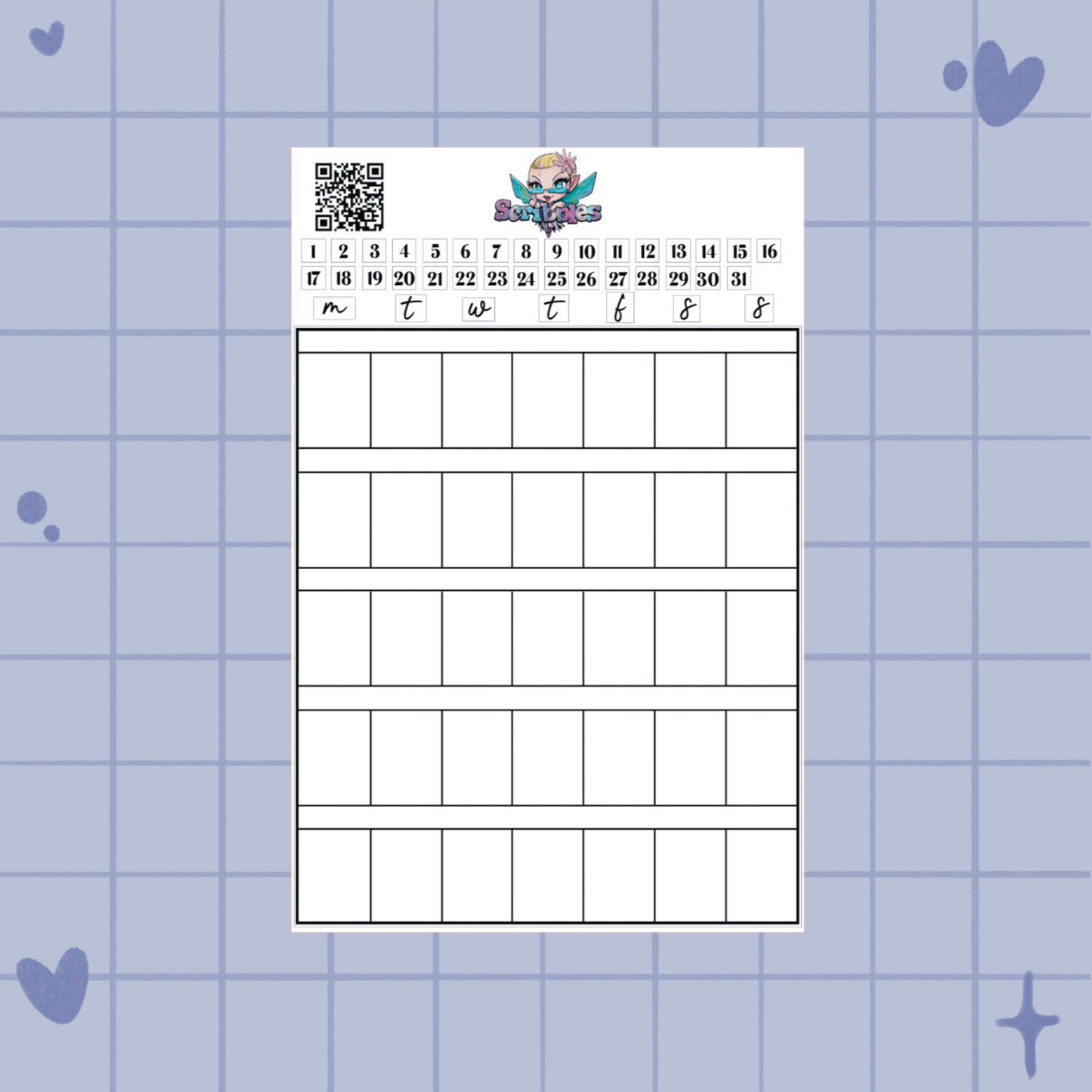 Single Page Monthly Calendar Planner Sticker Sheet