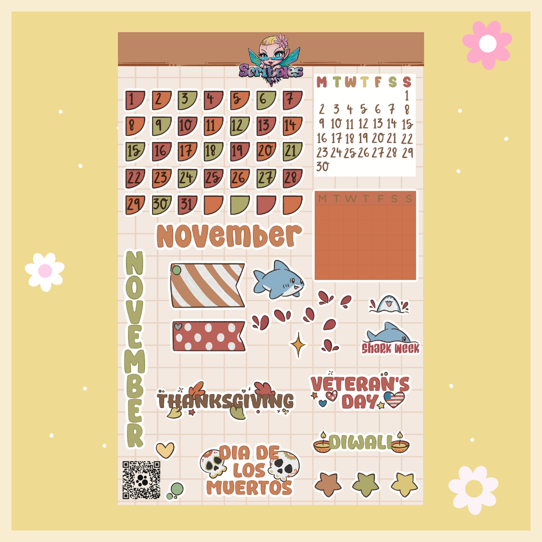 November Autumn Leaves Sticker Sheet Kit & Individual Sheets