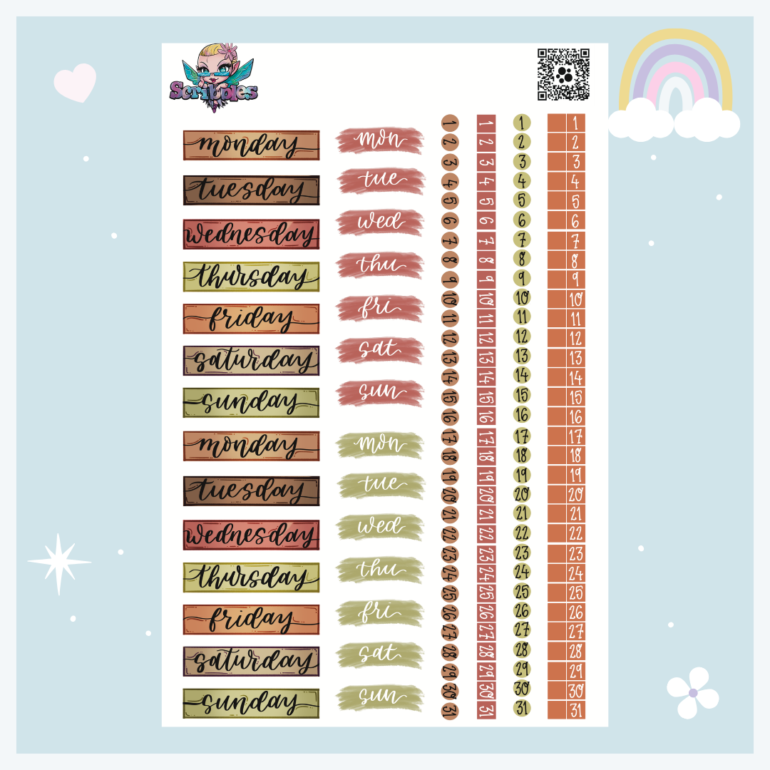 November Autumn Leaves Sticker Sheet Kit & Individual Sheets 2027 & Undated