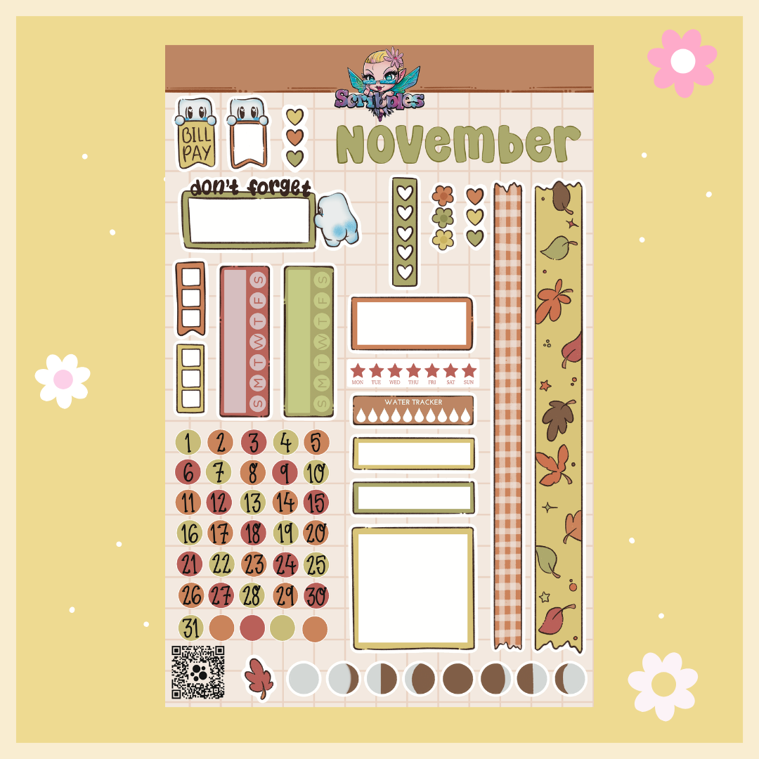 November Autumn Leaves Sticker Sheet Kit & Individual Sheets