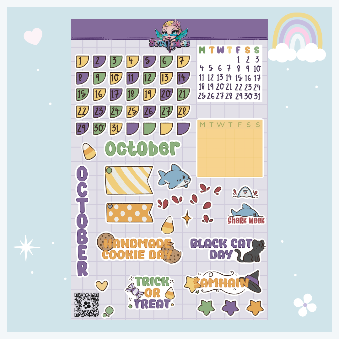 October Halloween Sticker Sheet Kit & Individual Sheets 2027 & Undated