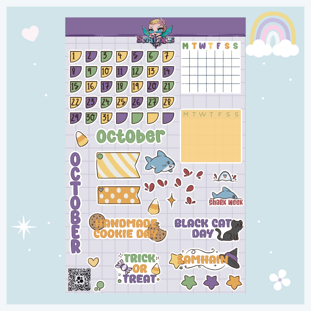 October Halloween Sticker Sheet Kit & Individual Sheets 2027 & Undated