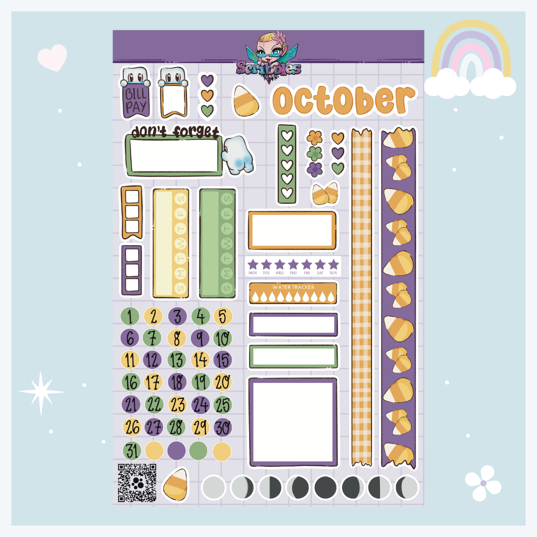October Halloween Sticker Sheet Kit & Individual Sheets 2027 & Undated