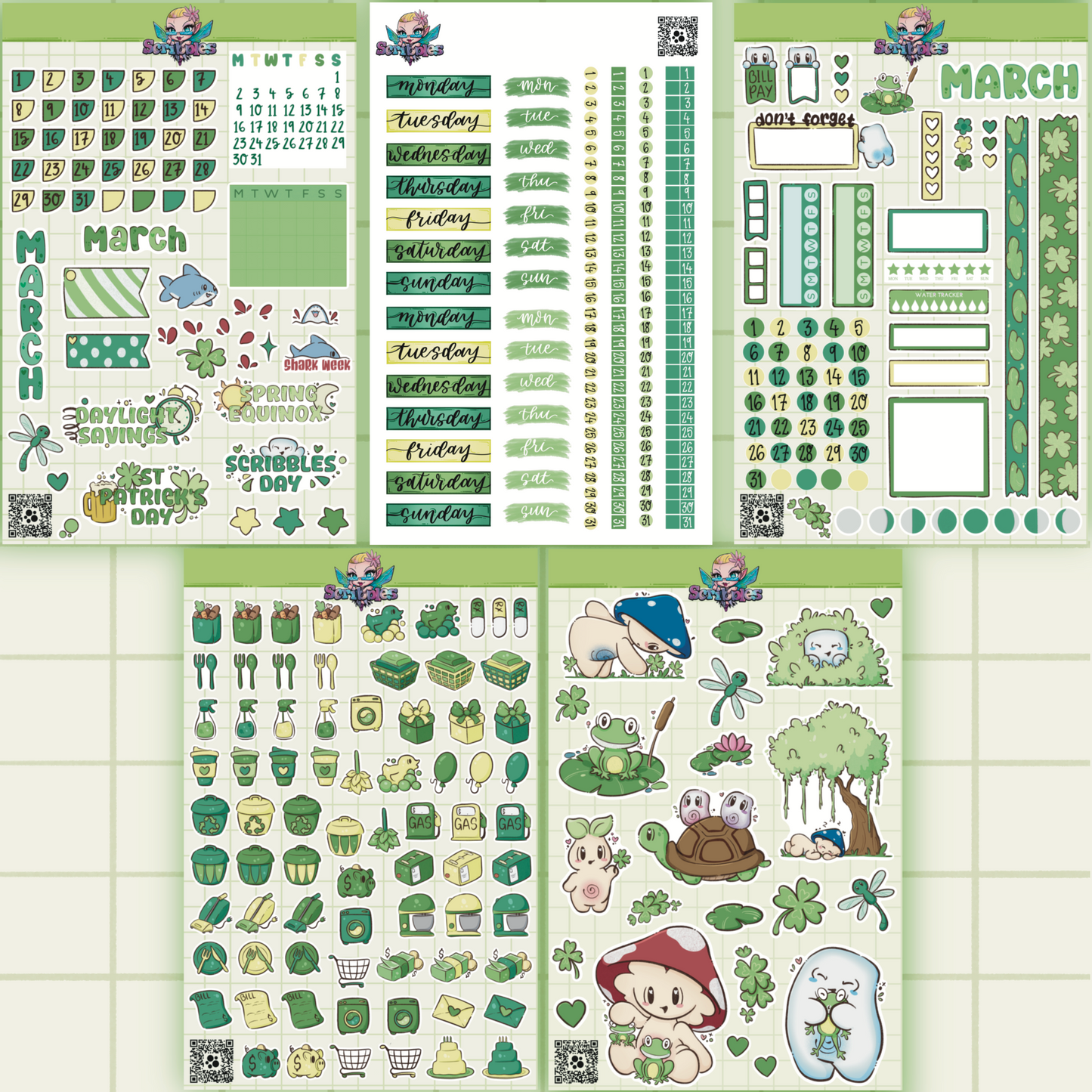 March All The Green Things Sticker Sheet Kit & Individual Sheets