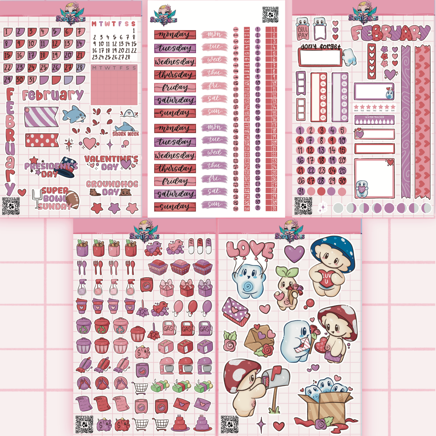February Love Sticker Sheet Kit & Individual Sheets