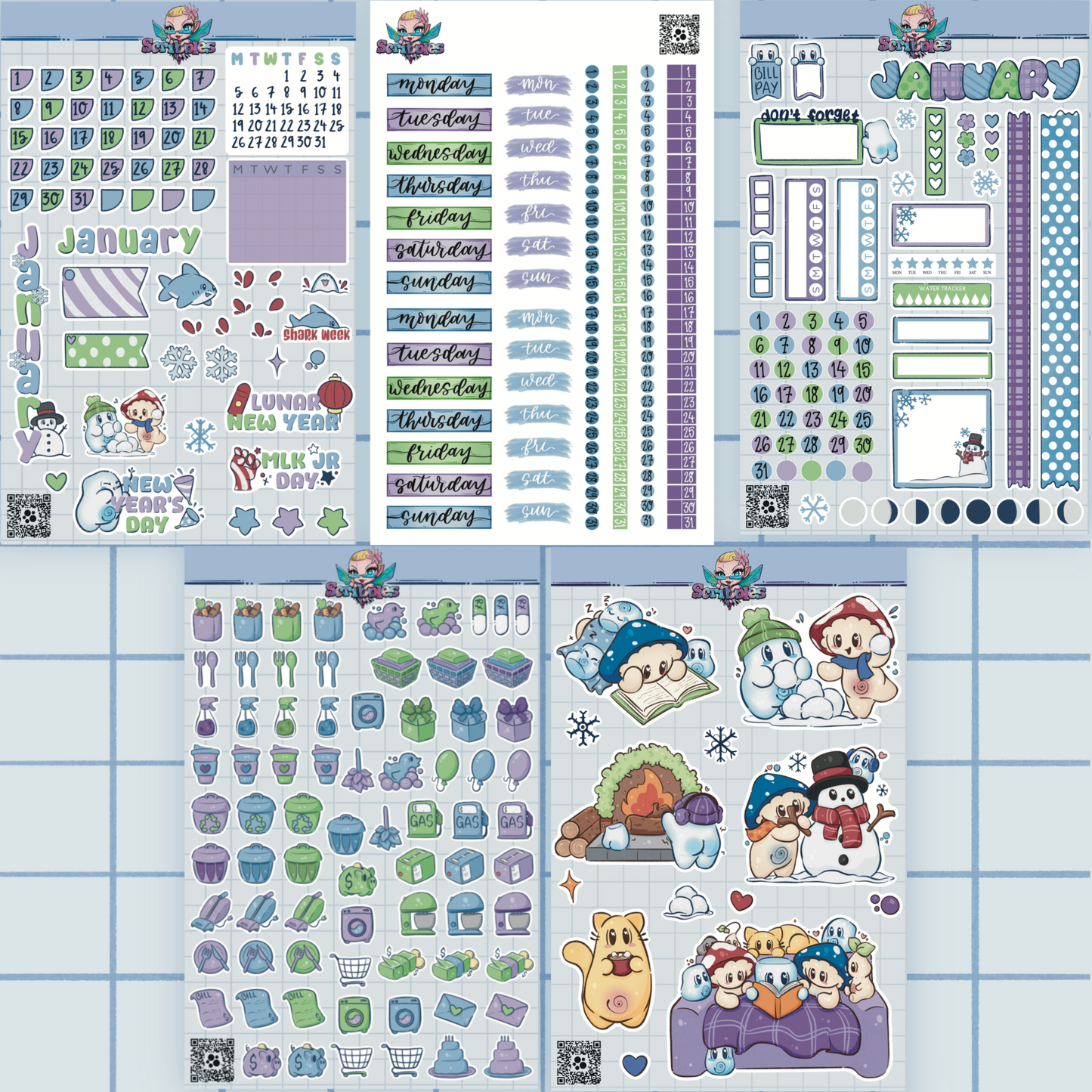 January Cozy Winter Vibes Sticker Sheet Kit & Individual Sheets