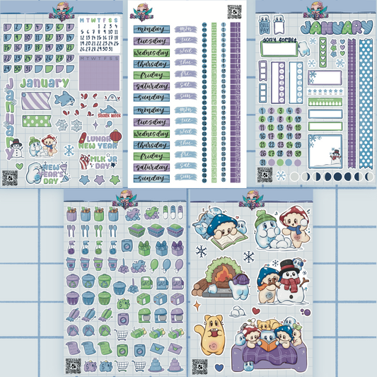 January Cozy Winter Vibes Sticker Sheet Kit & Individual Sheets