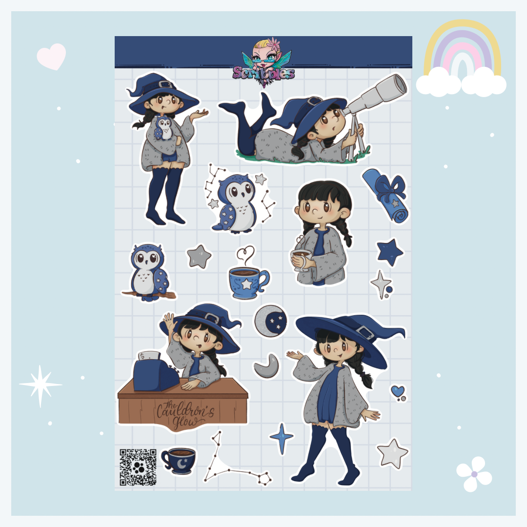 Ciara the Witch and Nyx the Owl Sticker Sheet
