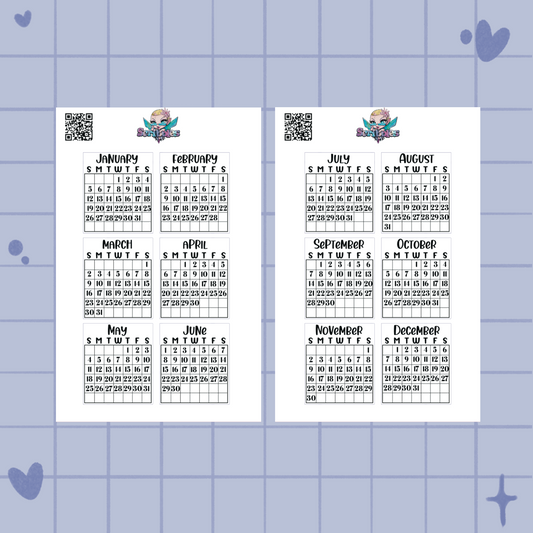 Sunday Start Medium Monthly Calendars Planner Sticker Sheet