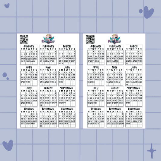 Sunday & Monday Start Mini Monthly Calendars Planner Sticker Sheet