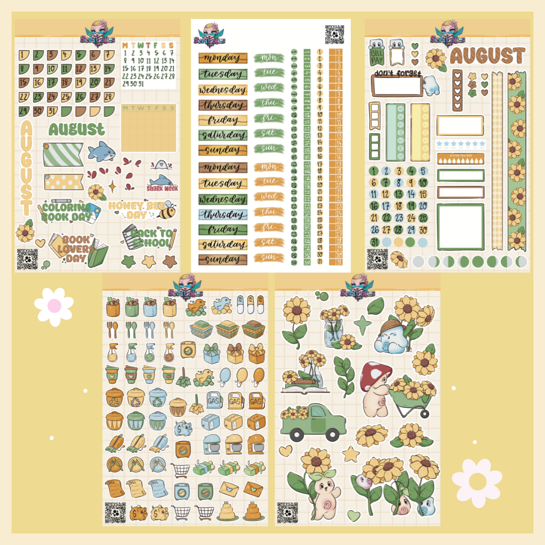 August Sunflower Harvest Sticker Sheet Kit & Individual Sheets