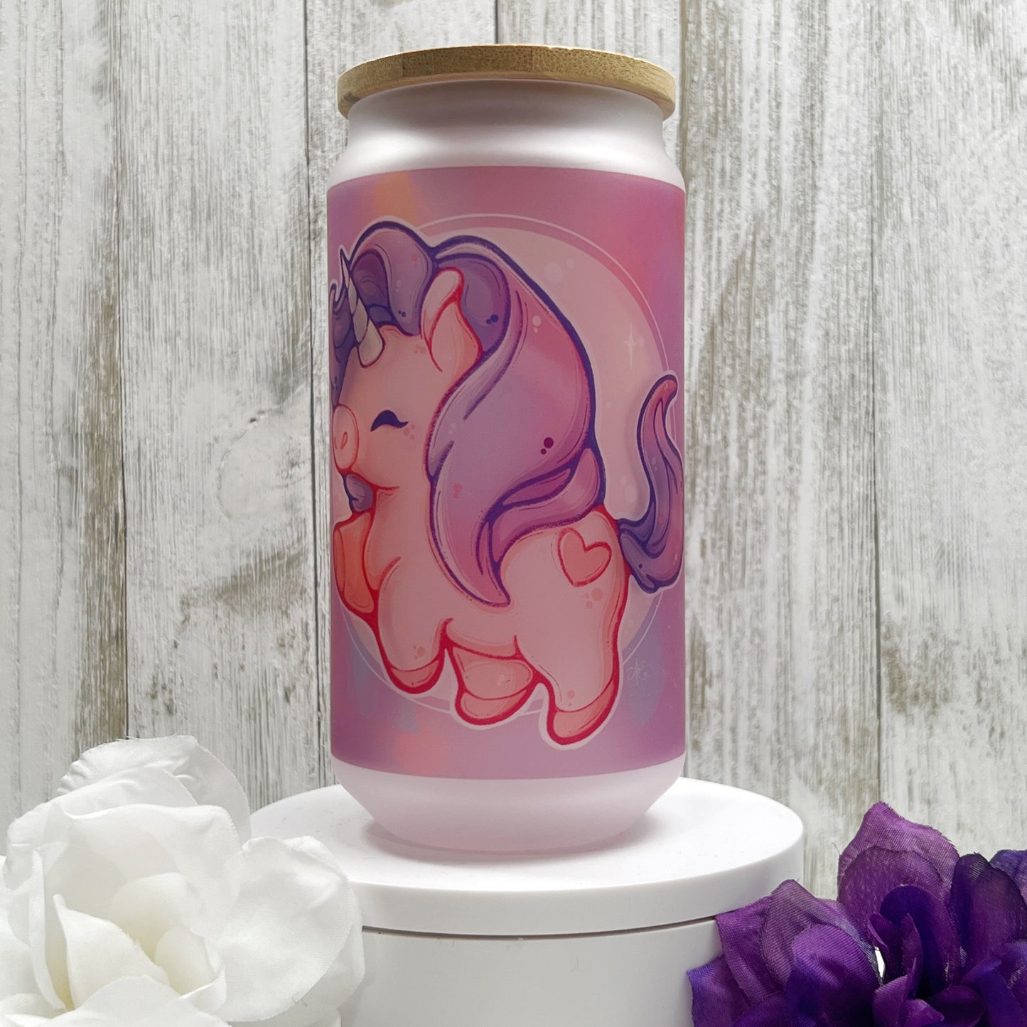 Unicorn 18oz Glass Can