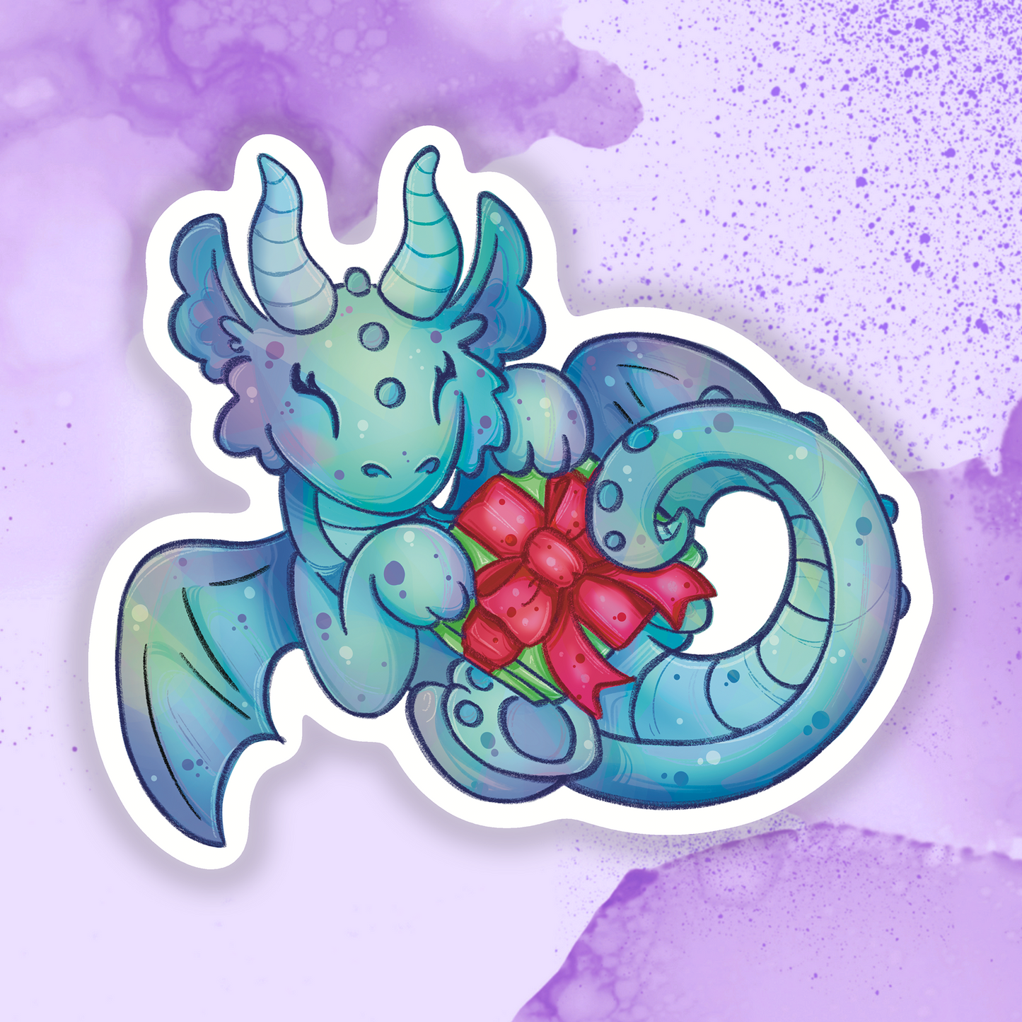 Blue Holiday Dragon Individual Sticker