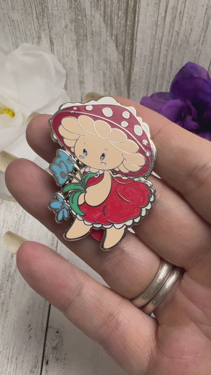 Mushroom Girl With Flowers Enamel Pin